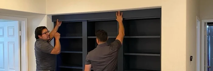Built-in cabinetry being installed on site