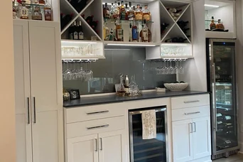 Custom dry bar cabinetry and finishes