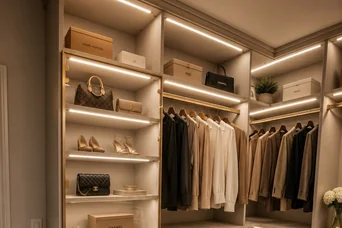 Rendering of a lit custom closet